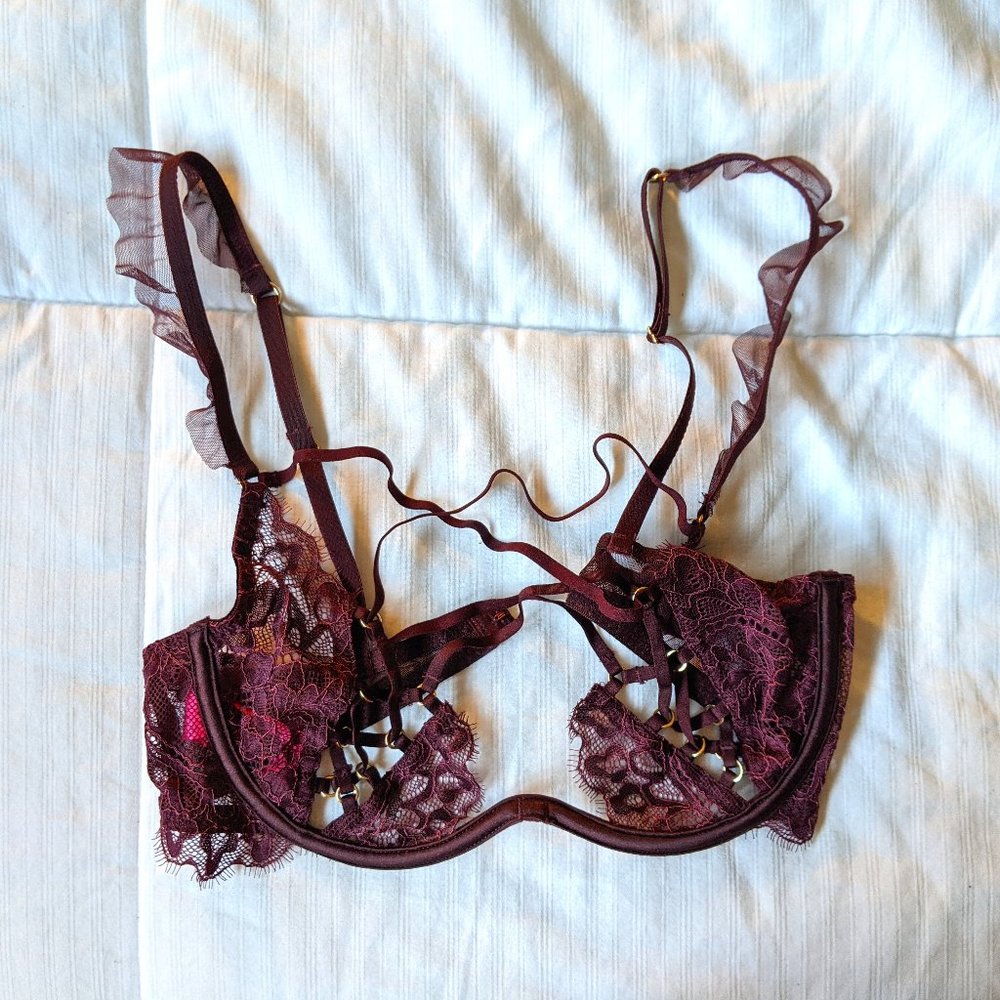 Strappy Maroon Peekaboo Bra